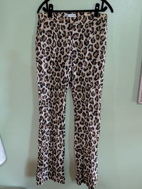 Zara Leopard-Print Cotton Boot Cut Trousers - Tan, Black